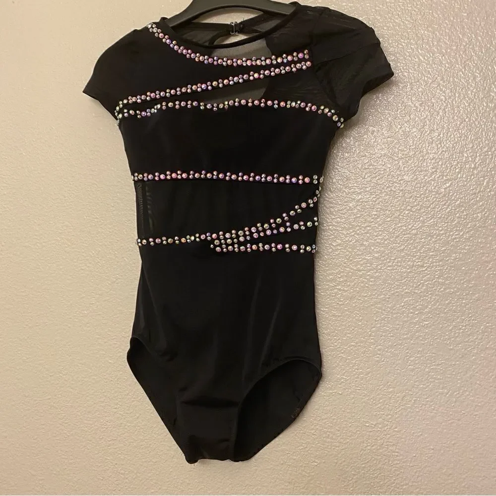 WEISSMAN Dance solo custom black rhinestone illusion Leotard MT11421 MC